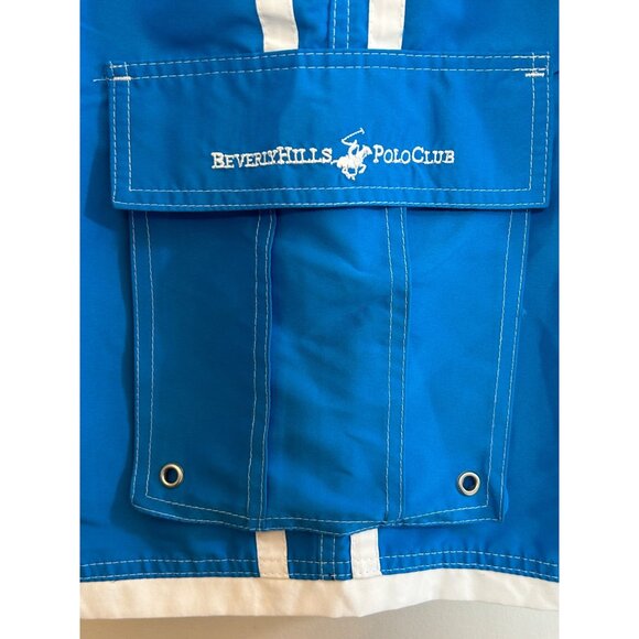 Beverly Hills Polo Club Men’s Swim Trunks M Blue White Trim Cargo Pockets Logo - Picture 9 of 16